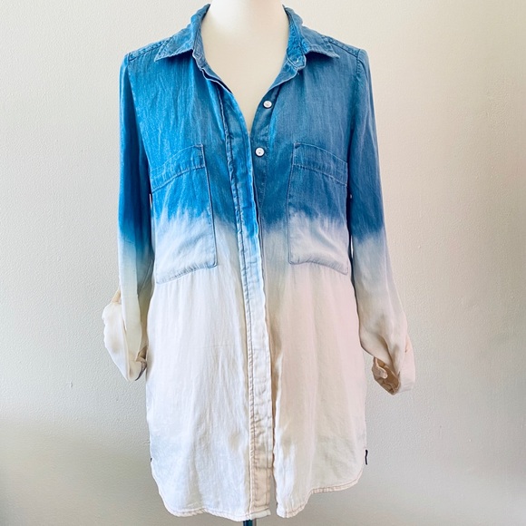 BKE red Blue Off White Dip Dye Button Up Zip Side - Picture 2 of 12